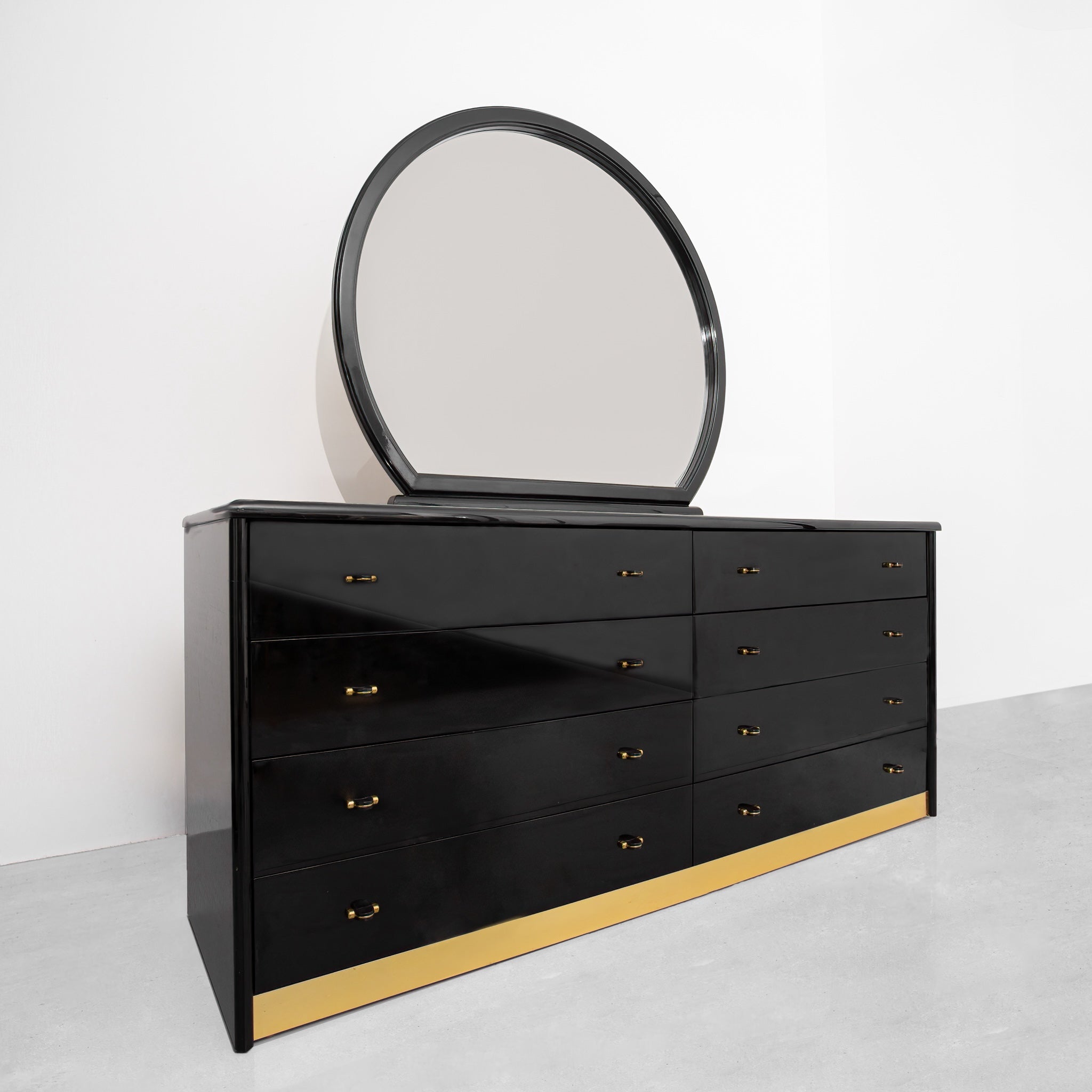 Black Vintage Mid-Century Modern MCM Italian Black Lacquer Dresser with Mirror