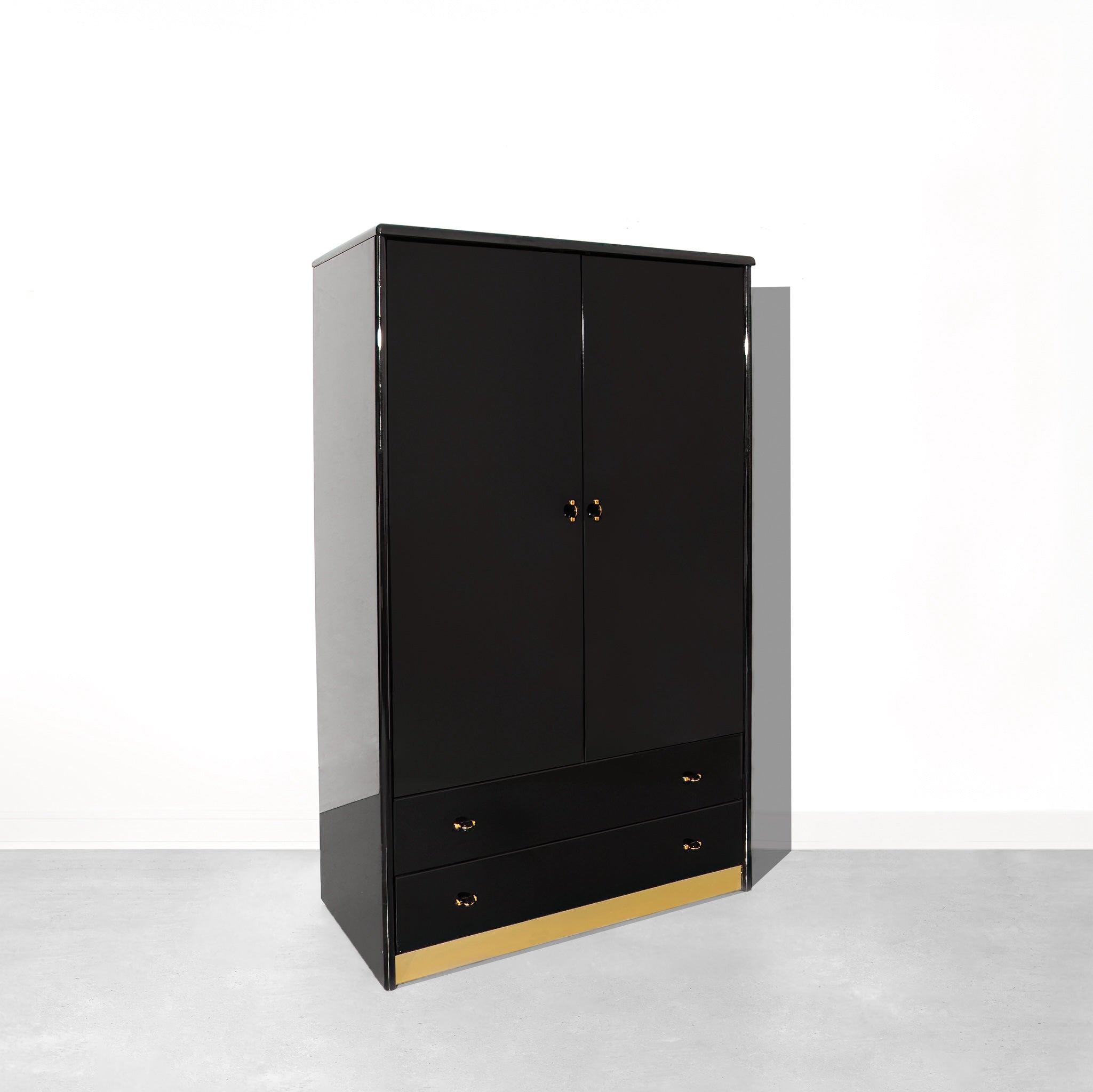 Black Vintage Mid-Century Modern MCM Italian Black Lacquer Wardrobe Dresser Armoire