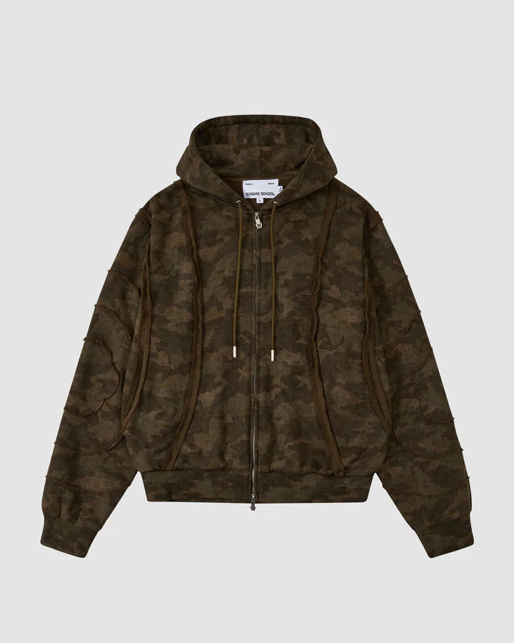 Sundae School - CAMO MOCHI HAZE PANELED ZIP UP HOODIE