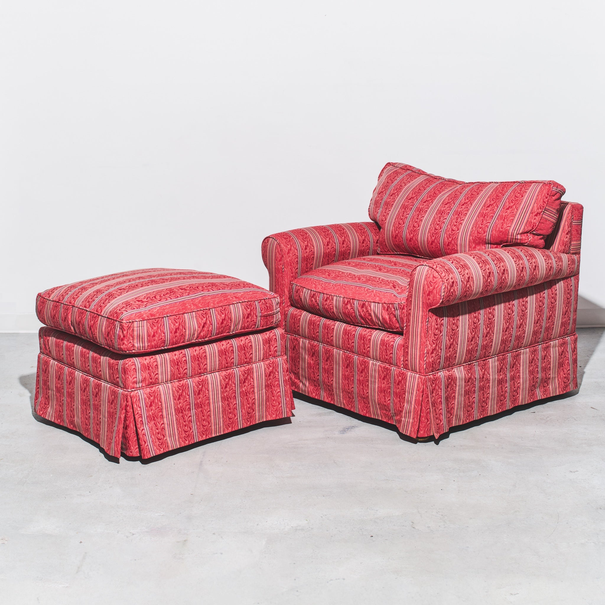 Carlyle Custom Armchair and Wheeled Ottoman
