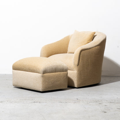 Cream Plush Barrel Chair and Ottoman