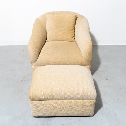 Cream Plush Barrel Chair and Ottoman