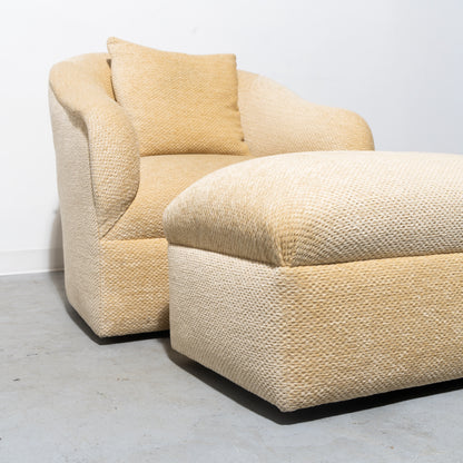 Cream Plush Barrel Chair and Ottoman