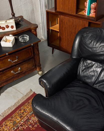 HickoryCraft Black Leather Armchair With Nailhead Accents