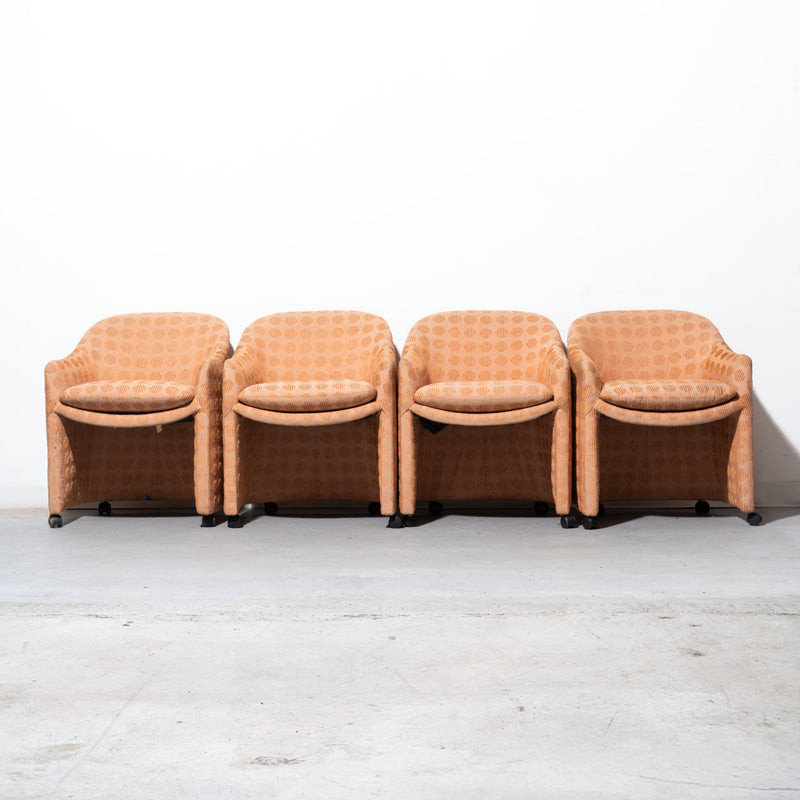 Mid-Century Modern Milo Baughman for Thayer Coggins Wheeled Barrel Chairs (Set of 4)