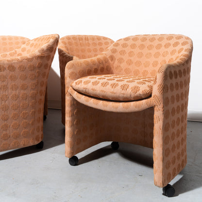 Mid-Century Modern Milo Baughman for Thayer Coggins Wheeled Barrel Chairs (Set of 4)