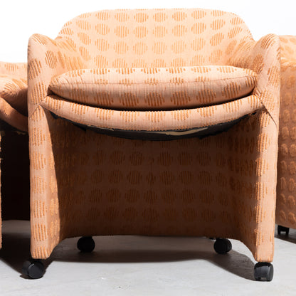 Mid-Century Modern Milo Baughman for Thayer Coggins Wheeled Barrel Chairs (Set of 4)