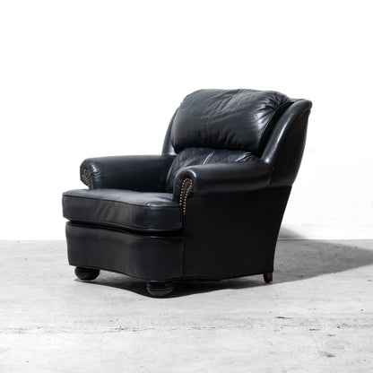 HickoryCraft Black Leather Armchair With Nailhead Accents