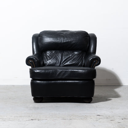 HickoryCraft Black Leather Armchair With Nailhead Accents