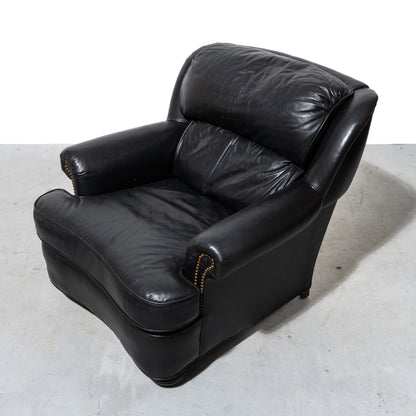 HickoryCraft Black Leather Armchair With Nailhead Accents