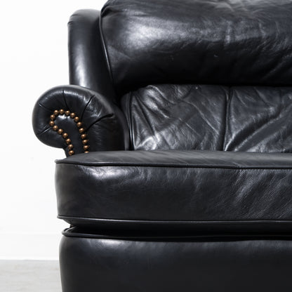 HickoryCraft Black Leather Armchair With Nailhead Accents