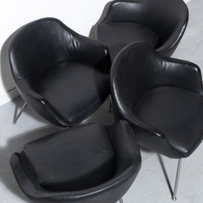 Mid-Century Modern Vinyl Leather Armchair (4 Available)