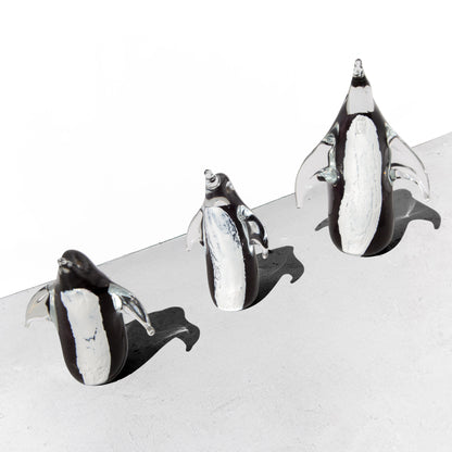 3 Swedish Hand-Blown Glass Penguin Figurines