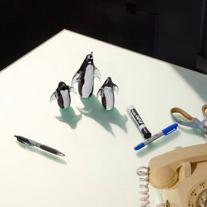 3 Swedish Hand-Blown Glass Penguin Figurines