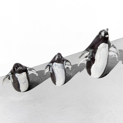 3 Swedish Hand-Blown Glass Penguin Figurines