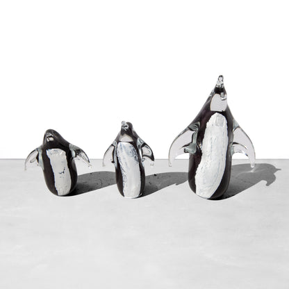 3 Swedish Hand-Blown Glass Penguin Figurines