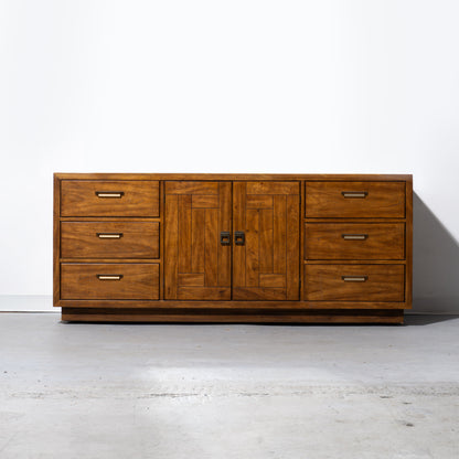 Mid-Century Drexel Wooden Heritage Woodbriar Pecan Wood Lowboy Dresser