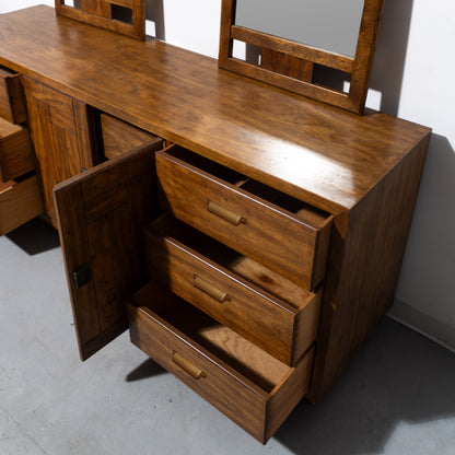 Mid-Century Drexel Wooden Heritage Woodbriar Pecan Wood Lowboy Dresser