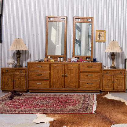 Mid-Century Drexel Wooden Heritage Woodbriar Pecan Wood Lowboy Dresser