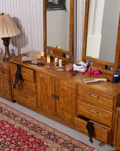 Mid-Century Drexel Wooden Heritage Woodbriar Pecan Wood Lowboy Dresser