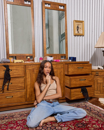 Mid-Century Drexel Wooden Heritage Woodbriar Pecan Wood Lowboy Dresser