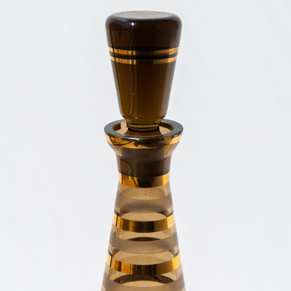 MCM Smokey And Gold Striped Glass Decanter