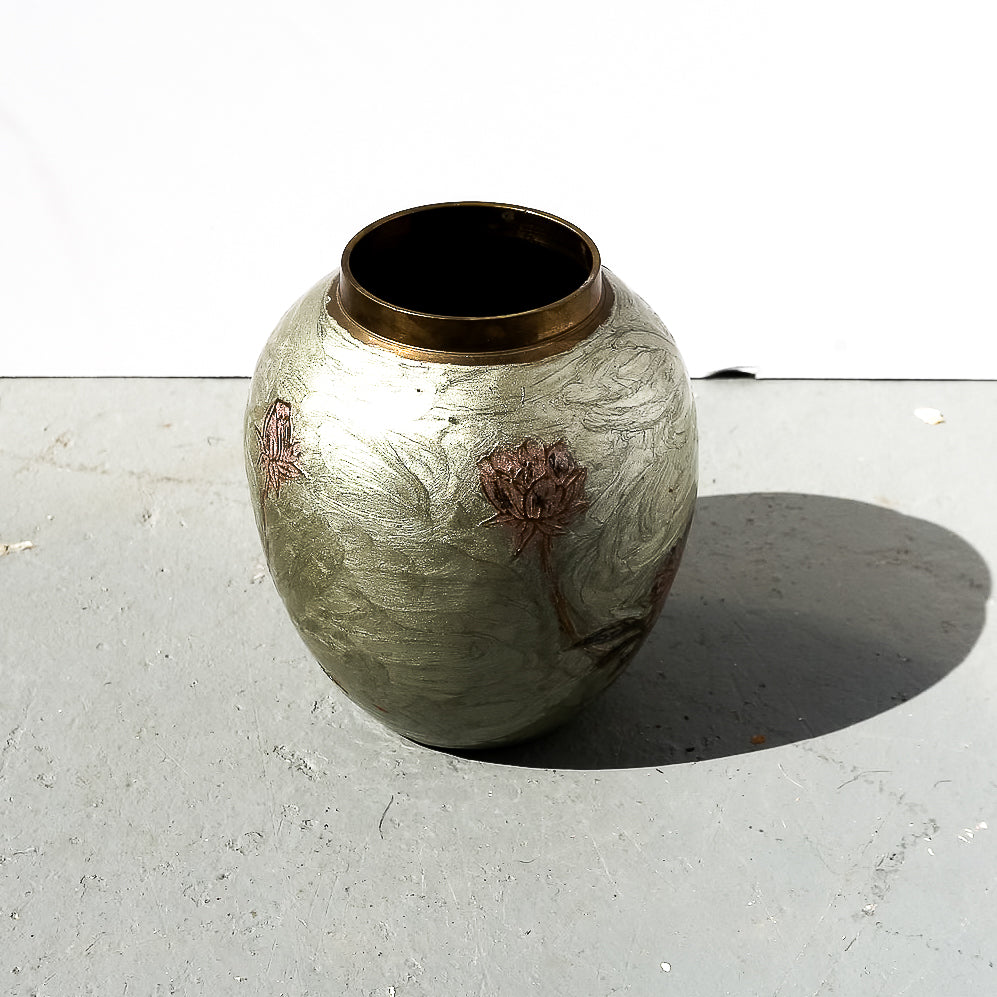 Solid Brass Hand-Painted Floral Vase