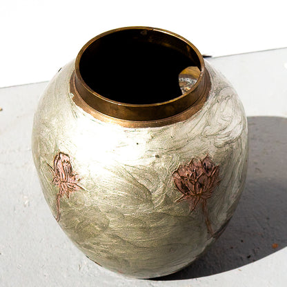 Solid Brass Hand-Painted Floral Vase
