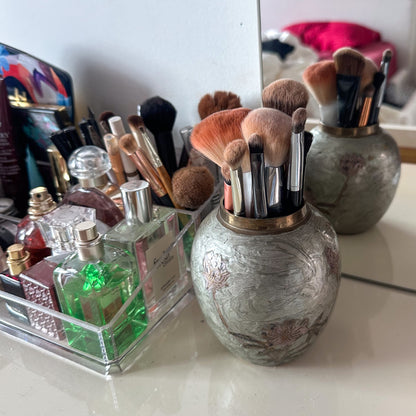 Solid Brass Hand-Painted Floral Vase