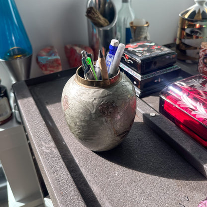 Solid Brass Hand-Painted Floral Vase