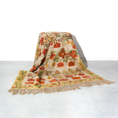 Floral Fringe Red and Yellow Vintage Handmade Woven Rug