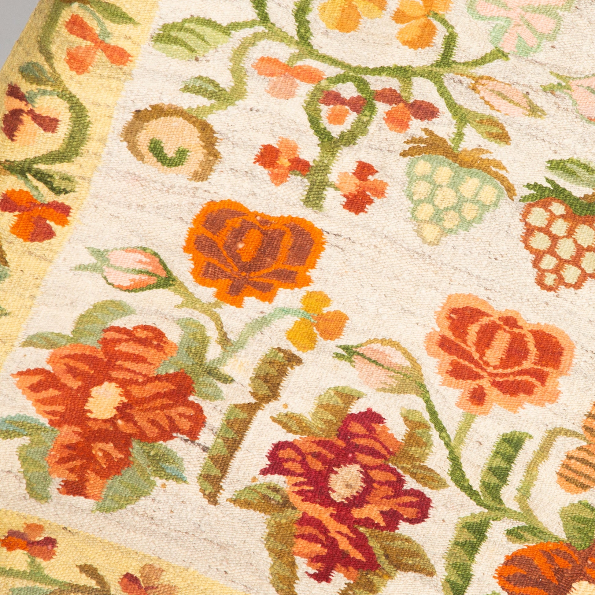 Floral Fringe Red and Yellow Vintage Handmade Woven Rug
