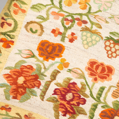 Floral Fringe Red and Yellow Vintage Handmade Woven Rug