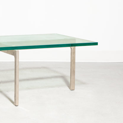 Keilhauer Glass Coffee Table with tempered glass top and steel base with nickel plated finish