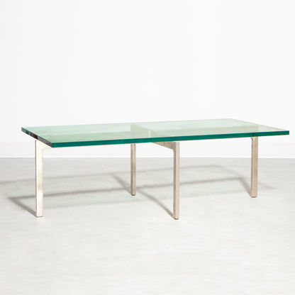 Keilhauer Glass Coffee Table with tempered glass top and steel base with nickel plated finish