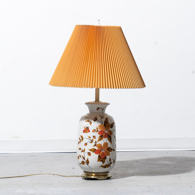 Asian Painted Porcelain Ginger Jar Lamp with Orange Shade