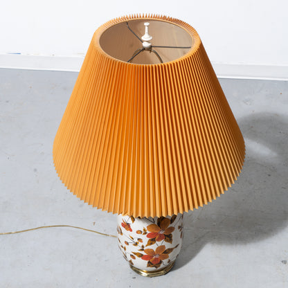 Asian Painted Porcelain Ginger Jar Lamp with Orange Shade