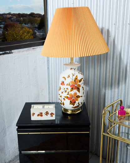 Asian Painted Porcelain Ginger Jar Lamp with Orange Shade