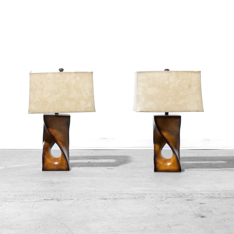Hardwood sculptural lamps