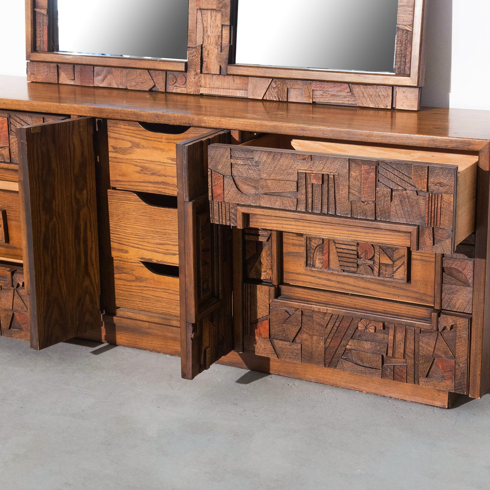 Mid-century Modern Lane Brutalist Dresser with Mirror