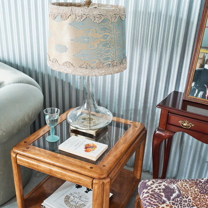 Postmodern Smoked Glass Oak Side Table (2 Available)