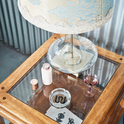 Postmodern Smoked Glass Oak Side Table (2 Available)