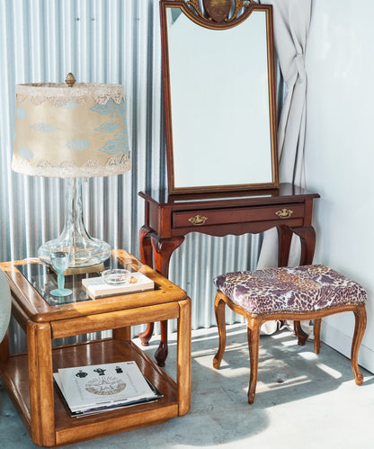 Postmodern Smoked Glass Oak Side Table (2 Available)