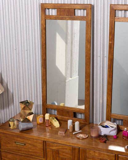 Mid-Century Drexel Heritage Woodbriar Pecan Wood Wall Mirror (2 Available)