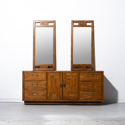 Mid-Century Drexel Heritage Woodbriar Pecan Wood Wall Mirror (2 Available)