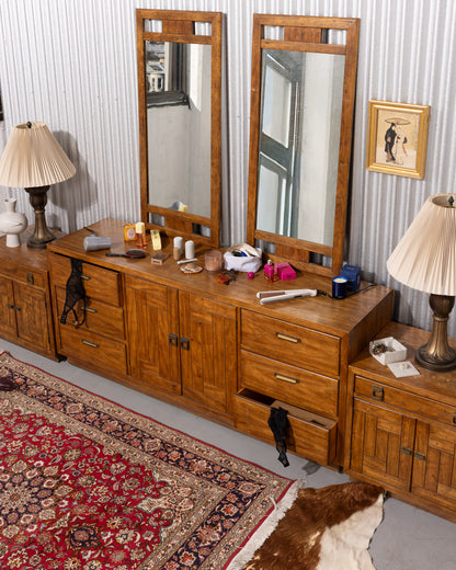 Mid-Century Drexel Heritage Woodbriar Pecan Wood Wall Mirror (2 Available)