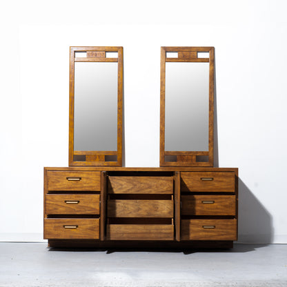 Mid-Century Drexel Heritage Woodbriar Pecan Wood Wall Mirror (2 Available)