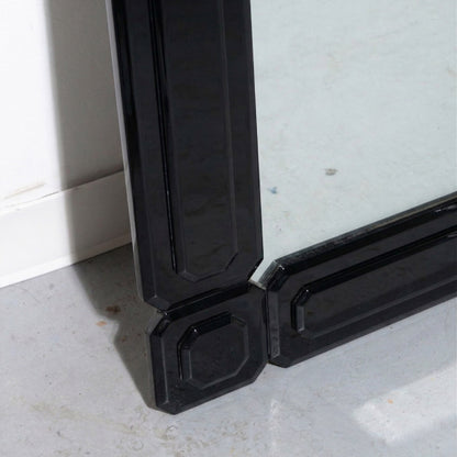 Tresi Studio 1980s Black Lacquered Beveled Glass Mirror