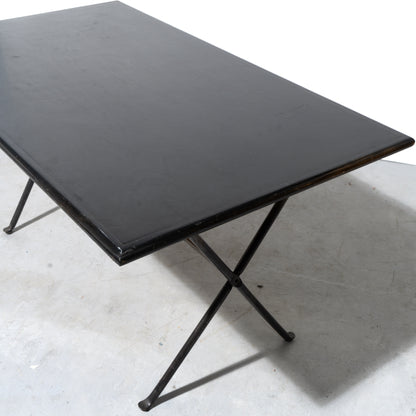Black Lacquered Wood X-Leg Dining Table