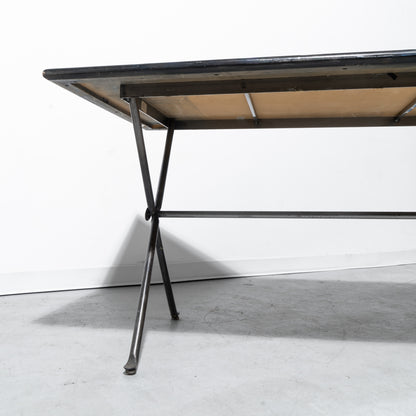 Black Lacquered Wood X-Leg Dining Table